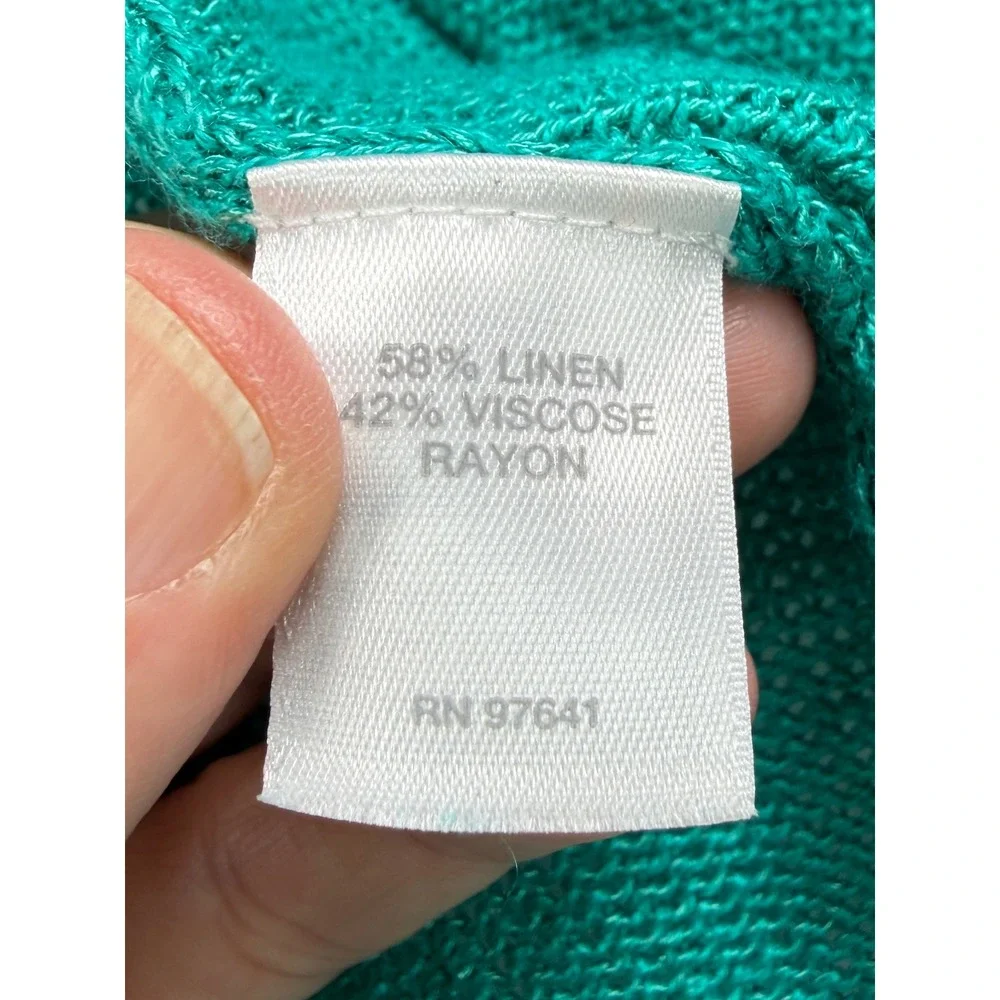 J. Jill Teal Green Linen Blend Open Front Cardigan Sweater XS Petite Pockets